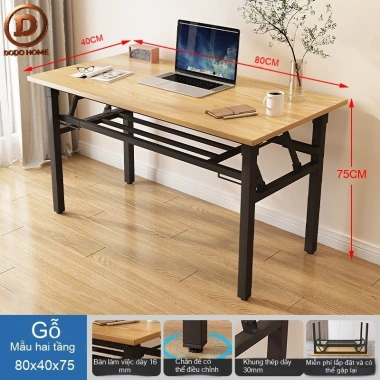 Bàn gấp DODO chân sắt, mặt gỗ, gập gọn cho laptop học tập, phù hợp phòng trọ nhỏ