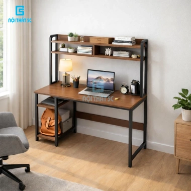 Bàn học, bàn làm việc khung sắt tĩnh điện, mặt MDF 15mm, giá sách, lắp ráp - 549.000₫