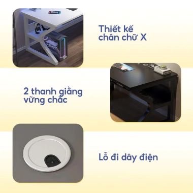 Bàn học chân sắt chữ K 1m4x60cm, mặt gaming khoan lỗ dây, chịu tải 250kg - DS Future