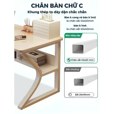 Bàn học chân sắt chữ K 1m4x60cm, mặt gaming khoan lỗ dây, chịu tải 250kg - DS Future