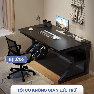 Bàn học chân sắt chữ K 1m4x60cm, mặt gaming khoan lỗ dây, chịu tải 250kg - DS Future