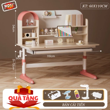 Bàn học chống gù gỗ tự nhiên cao cấp A120 120cm, nâng hạ độ cao tay quay, điều chỉnh nghiêng