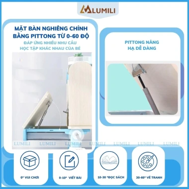 Bàn học chống gù gỗ tự nhiên cao cấp Lumili S4 size lớn - nâng hạ độ cao, tay quay, điều chỉnh nghiêng nhanh 5