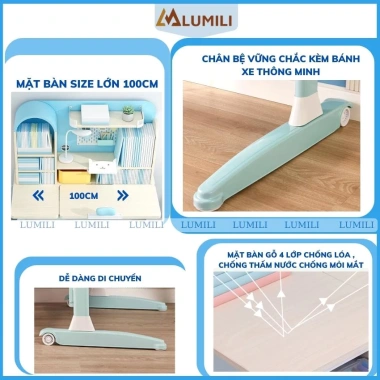 Bàn học chống gù gỗ tự nhiên cao cấp Lumili S4 size lớn - nâng hạ độ cao, tay quay, điều chỉnh nghiêng nhanh 9