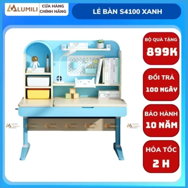 Bàn học chống gù gỗ tự nhiên cao cấp Lumili S4 size lớn - nâng hạ độ cao, tay quay, điều chỉnh nghiêng nhanh 10
