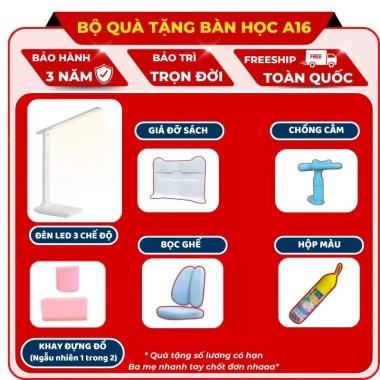 Bàn học chống gù Sakawin A16 Plus – Giá sách xám, nâng hạ tay quay, chỉ 1,430,000₫