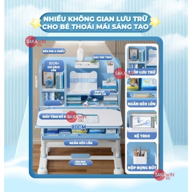 Bàn học chống gù Sakawin A16 Plus – Giá sách xám, nâng hạ tay quay, chỉ 1,430,000₫ 5 Bàn học chống gù Sakawin A16 Plus – Giá sách xám, nâng hạ tay quay, chỉ 1,430,000₫ 5