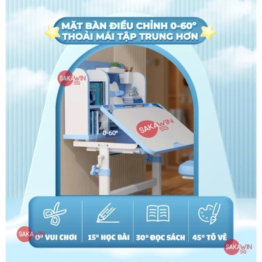 Bàn học chống gù Sakawin A16 Plus – Giá sách xám, nâng hạ tay quay, chỉ 1,430,000₫ 6 Bàn học chống gù Sakawin A16 Plus – Giá sách xám, nâng hạ tay quay, chỉ 1,430,000₫ 6
