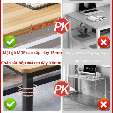 Bàn học chữ U chân sắt lỗ đi dây điện, gỗ MDF 15mm, chịu tải 200kg Giá 585.000₫ 8