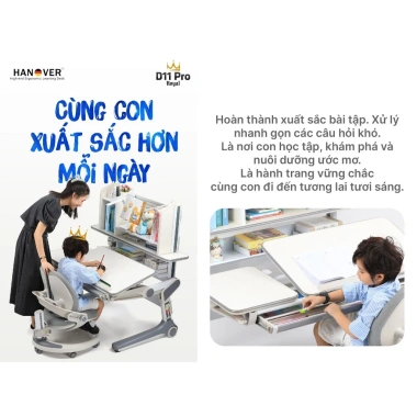 Bàn Học DERGO Hanover D11 Royal - Chống Gù, Chống Cận, Tặng Đèn iSmart V5 - 15.7tr