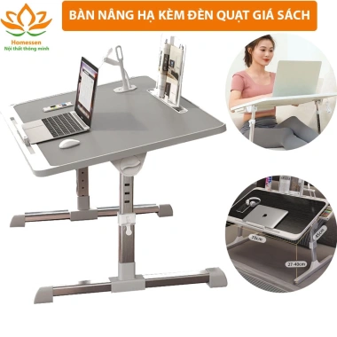Bàn học gấp gọn có khe cắm iPad, cổng USB, nâng hạ laptop - Giá sách 285.000đ