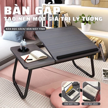 Bàn Học Gập Thông Minh Đa Năng - Mặt Nghiêng Điều Chỉnh, Khay Đựng Cốc & Chống Trượt - Giá 80k 3