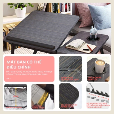 Bàn Học Gập Thông Minh Đa Năng - Mặt Nghiêng Điều Chỉnh, Khay Đựng Cốc & Chống Trượt - Giá 80k 4
