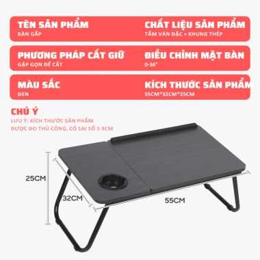 Bàn Học Gập Thông Minh Đa Năng - Mặt Nghiêng Điều Chỉnh, Khay Đựng Cốc & Chống Trượt - Giá 80k 5