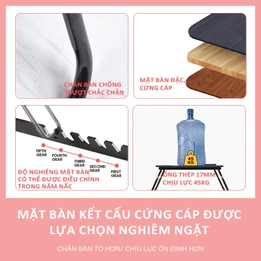 Bàn Học Gập Thông Minh Đa Năng - Mặt Nghiêng Điều Chỉnh, Khay Đựng Cốc & Chống Trượt - Giá 80k 6