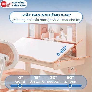 Bàn học Sakawin Pro100 chống gù, mặt bàn xẻ đôi, nâng nghiêng, giá sách 3 tầng, size 100 - 3.09 triệu 6