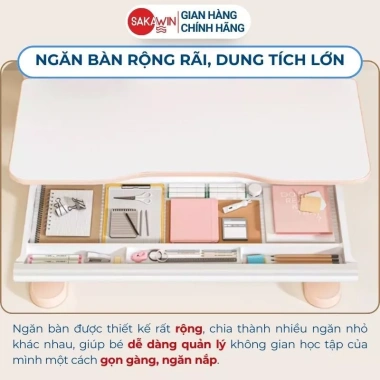 Bàn học Sakawin Pro100 chống gù, mặt bàn xẻ đôi, nâng nghiêng, giá sách 3 tầng, size 100 - 3.09 triệu 7