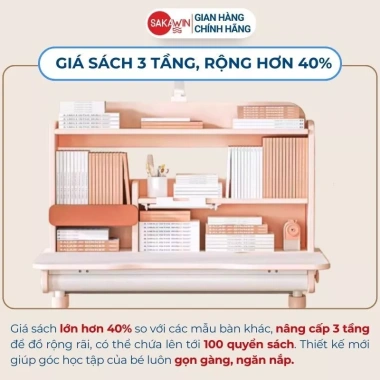 Bàn học Sakawin Pro100 chống gù, mặt bàn xẻ đôi, nâng nghiêng, giá sách 3 tầng, size 100 - 3.09 triệu 8