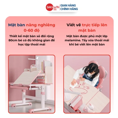 Bàn học sinh Sakawin S80 80cm – Chống gù, chống cận, chịu lực, giảm rung, 2.2 triệu