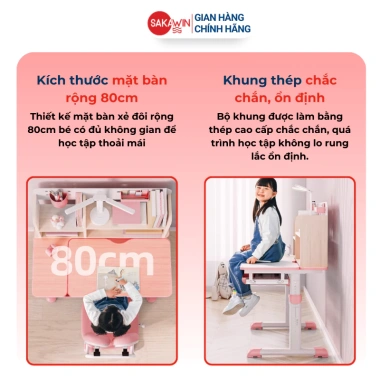 Bàn học sinh Sakawin S80 80cm – Chống gù, chống cận, chịu lực, giảm rung, 2.2 triệu