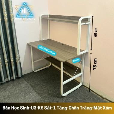Bàn học sinh viên kệ sách, đa màu, mặt MDF 15mm dày, chân thép sơn tĩnh điện - Giá 615.000₫