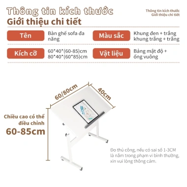 Bàn học tập xếp gọn, bánh xe di chuyển, gấp lại, nâng hạ chiều cao - 139.000₫