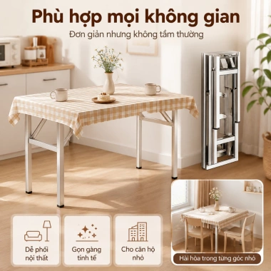 Bàn Inox xếp gọn chữ nhật, gấp gọn tiện lợi cho quán ăn, nhậu - giao nhanh Hà Nội