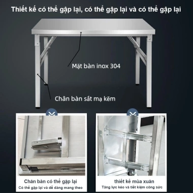 Bàn Inox xếp gọn chữ nhật, gấp gọn tiện lợi cho quán ăn, nhậu - giao nhanh Hà Nội