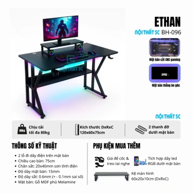 Bàn làm việc & gaming chân K cong kèm kệ lửng, nắp luồn dây, mặt MDF 15mm - Giá chỉ 479.000₫ 4
