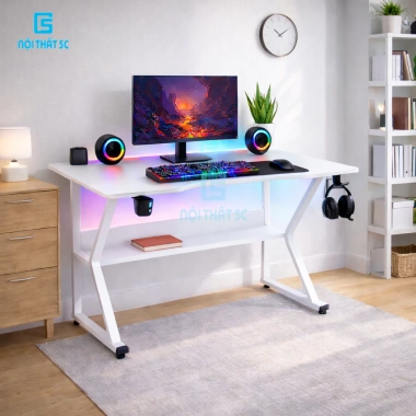 Bàn làm việc gaming K mặt gỗ, chân sắt sơn tĩnh điện 1m x 1m2 – chịu lực cao, ổn định PC