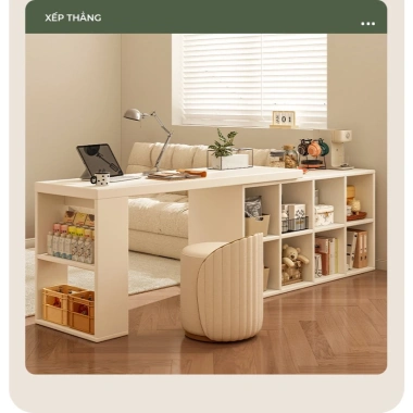 Bàn làm việc góc chữ L full trắng kèm kệ sách HC HP368 Giá ưu đãi 549k