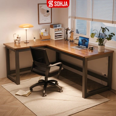 Bàn làm việc góc chữ L khung sắt mặt gỗ MDF - Tiết kiệm không gian, chỉ 1.834.000 VND - SOHJA GM126