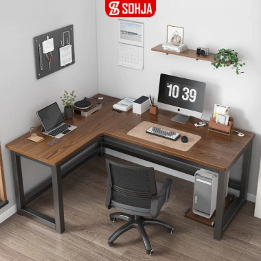 Bàn làm việc góc chữ L khung sắt mặt gỗ MDF - Tiết kiệm không gian, chỉ 1.834.000 VND - SOHJA GM126 2