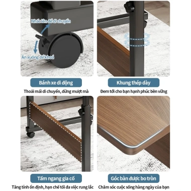 Bàn làm việc rút 3 tầng di động nâng hạ thông minh, bánh xe di chuyển đa năng - Giá 169.000₫ 6