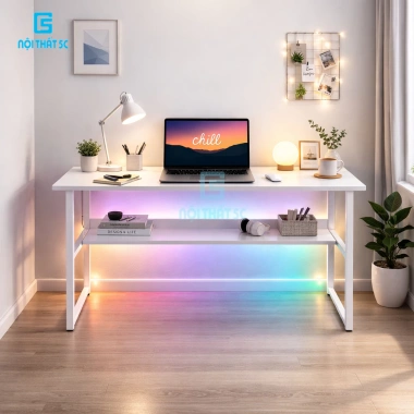 Bàn làm việc và học 5C T-Table giá sách 1,2m x 55cm, khung sắt 25x25mm sơn tĩnh điện, mặt gỗ dày - giảm còn 599.000đ 4