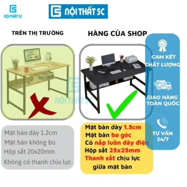 Bàn làm việc và học 5C T-Table giá sách 1,2m x 55cm, khung sắt 25x25mm sơn tĩnh điện, mặt gỗ dày - giảm còn 599.000đ 9