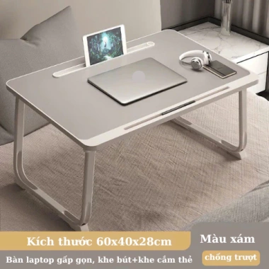 Bàn laptop gấp gọn 60x40 cm có khe bút và khe cắm thẻ - Bàn làm việc giường thông minh