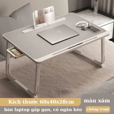 Bàn laptop gấp gọn 60x40 cm có khe bút và khe cắm thẻ - Bàn làm việc giường thông minh 3
