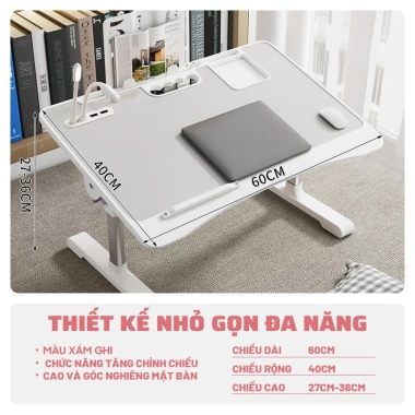 Bàn Laptop khe USB, khay chống trượt, gập gọn nâng hạ, học sinh ngồi giường - 119.000₫