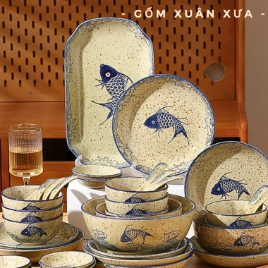 Bán Lẻ Bộ Bát Đĩa Gốm Xuân Xưa Men Tiêu - Bát Ăn Cơm, Chén Sứ, Giá Chỉ 42.000đ