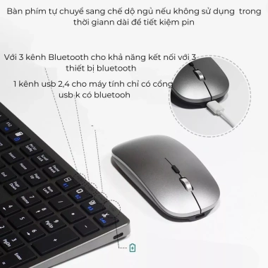 Bàn phím Bluetooth 3 thiết bị + 2.4G không dây Full Size, gõ êm, sạc Type‑C, 400.000₫ 2