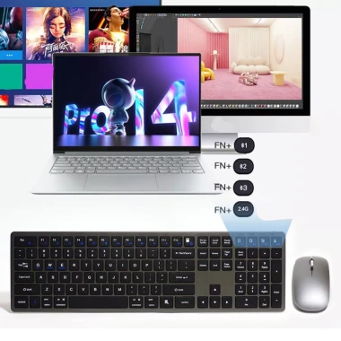 Bàn phím Bluetooth 3 thiết bị + 2.4G không dây Full Size, gõ êm, sạc Type‑C, 400.000₫ 5