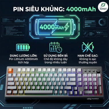 Bàn phím Bluetooth FreeWolf K100 + Chuột X7 fullsize, gõ êm giảm ồn, chỉ 619.000₫ 4