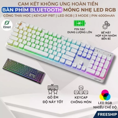 Bàn Phím Bluetooth FreeWolf M104 4.000mAh 3 Chế Độ Kết Nối LED RGB - Gõ Êm Giá Ưu Đãi 569k