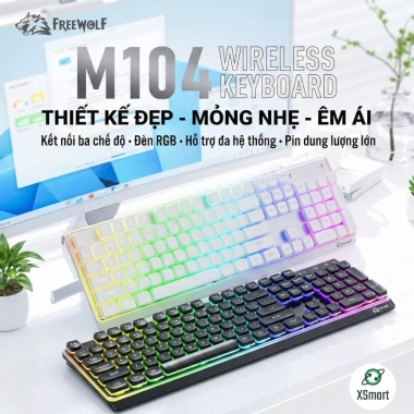 Bàn Phím Bluetooth FreeWolf M104 4.000mAh 3 Chế Độ Kết Nối LED RGB - Gõ Êm Giá Ưu Đãi 569k 2 Bàn Phím Bluetooth FreeWolf M104 4.000mAh 3 Chế Độ Kết Nối LED RGB - Gõ Êm Giá Ưu Đãi 569k 2