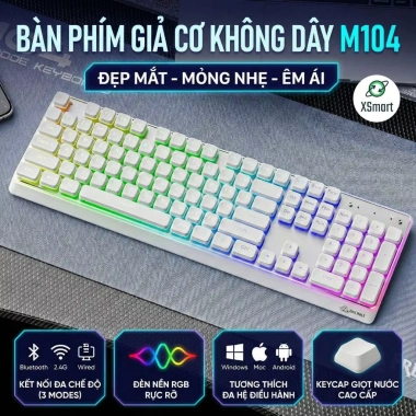 Bàn Phím Bluetooth FreeWolf M104 4.000mAh 3 Chế Độ Kết Nối LED RGB - Gõ Êm Giá Ưu Đãi 569k