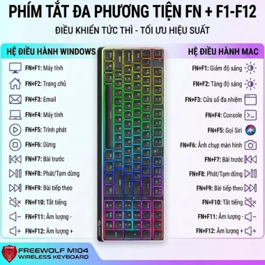 Bàn phím Bluetooth FreeWolf M104 LED RGB, pin 4.000mAh, gõ êm giảm ồn - 599.000