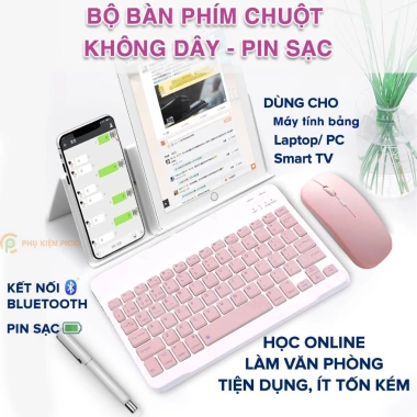 Bàn phím Bluetooth hồng nhẹ + chuột không dây di động cho iPad, Android, Laptop Samsung, Xiaomi - Giá 139.000 VND Bàn phím Bluetooth hồng nhẹ + chuột không dây di động cho iPad, Android, Laptop Samsung, Xiaomi - Giá 139.000 VND