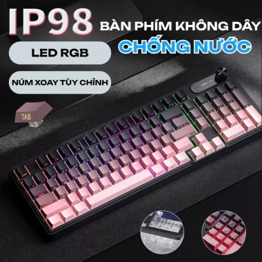 Bàn Phím Bluetooth IP98 LED RGB, núm tùy chỉnh, PBT cao cấp, chống thấm, gõ êm, BH12T - 519k