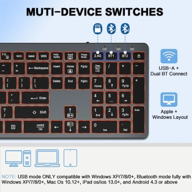 Bàn phím Bluetooth Jomaa RGB không dây, kích thước đầy đủ, sạc lại, đèn nền cho PC & Tablet - 694,100₫ 6